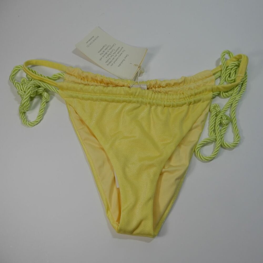 Baobab Lula Metallic Side Tie BIKINI BOTTOM Size L Neon Yellow Green NEW $100 - Picture 4 of 8